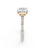 14K Yellow Gold 1.59 Carat E VVS2 Radiant Cut Diamond Ring with Pavé Band and Four-Prong Setting