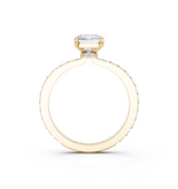 14K Yellow Gold 1.59 Carat E VVS2 Radiant Cut Diamond Ring with Pavé Band and Four-Prong Setting