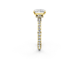 18K Yellow Gold 3.32 Carat F VVS2 Radiant Diamond Pavé Engagement Ring with Round Accents and Prong Setting