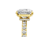 18K Yellow Gold 3.32 Carat F VVS2 Radiant Diamond Pavé Engagement Ring with Round Accents and Prong Setting