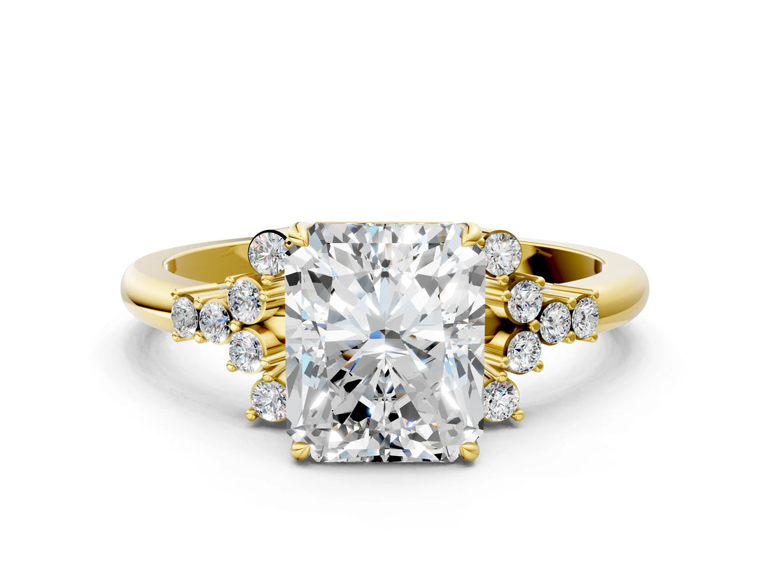 Yellow gold Radiant Cut Diamond Ring with Side Stones and Four-Prong Setting_84