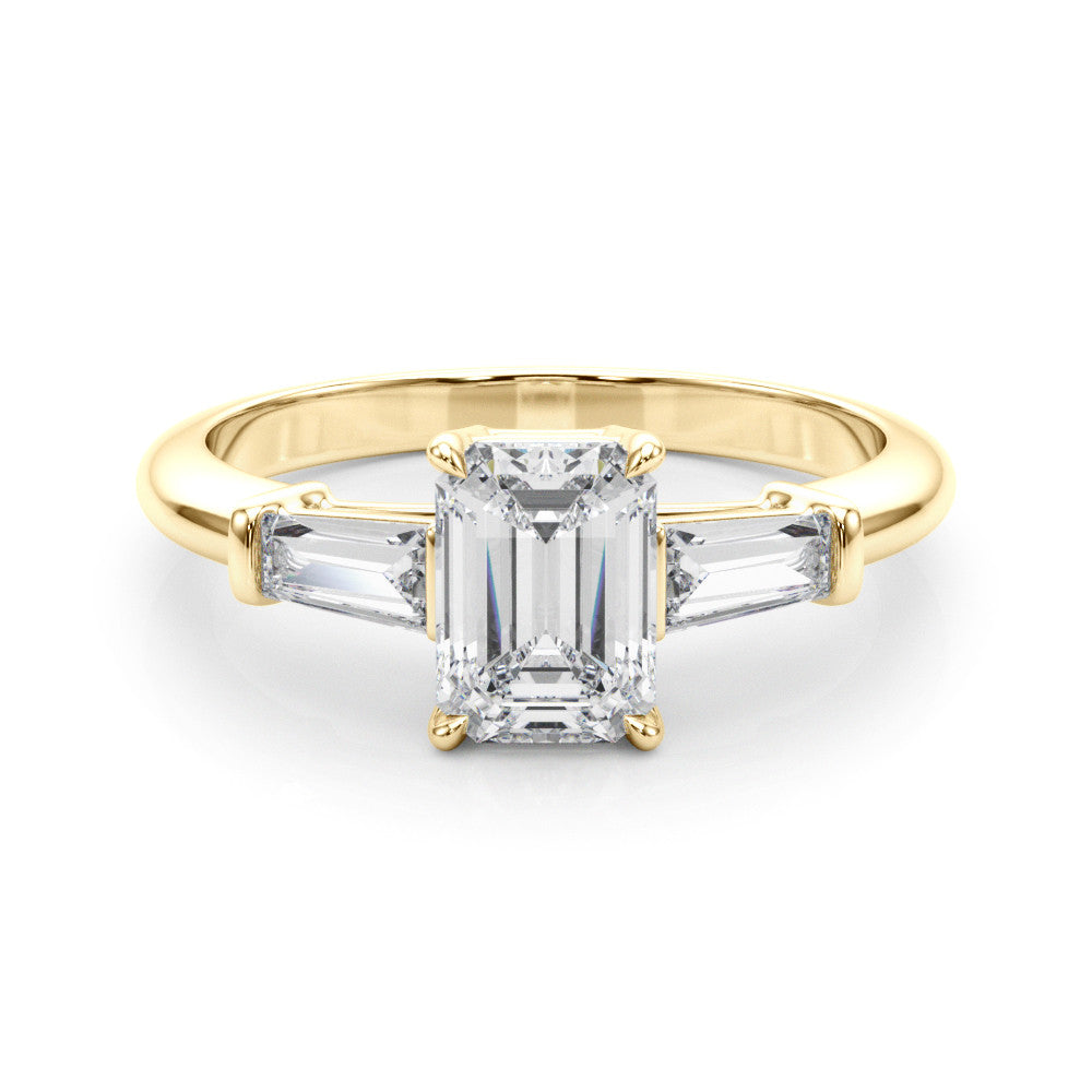 Yellow gold Radiant Cut Diamond Ring with Tapered Baguette Side Stones on a Platinum Band with Four-Prong Setting 2