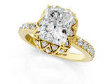 Yellow gold Radiant Cut Diamond Scalloped Halo Engagement Ring with Round Shared Prong Band_13