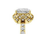 Yellow gold Radiant Cut Diamond Scalloped Halo Engagement Ring with Round Shared Prong Band_17