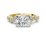 Yellow gold Radiant Cut Diamond Scattered Round Accent Ring with Prong Setting_12