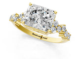 Yellow gold Radiant Cut Diamond Scattered Round Accent Ring with Prong Setting_13
