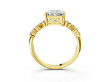 Yellow gold Radiant Cut Diamond Scattered Round Accent Ring with Prong Setting_15
