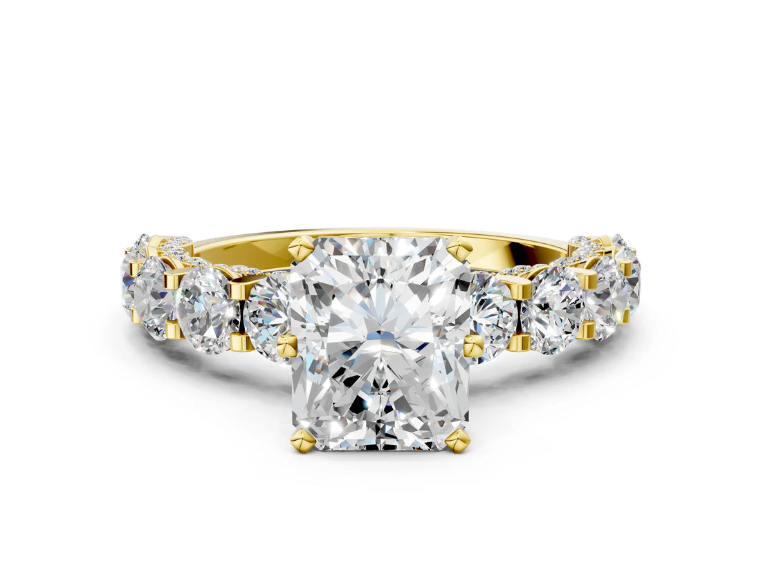 Yellow gold Radiant Cut Diamond Side Stone Engagement Ring with Four-Prong Setting_24