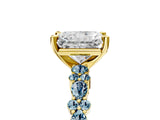 Yellow gold Radiant Cut Diamond Side Stone Solitaire Ring with Round with Aquamarine side stone and Four-Prong Setting_5