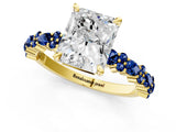 Yellow gold Radiant Cut Diamond Side Stone Solitaire Ring with Round with Blue Sapphire side stone and Four-Prong Setting_1