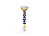 Yellow gold Radiant Cut Diamond Side Stone Solitaire Ring with Round with Blue Sapphire side stone and Four-Prong Setting_2