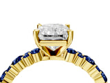 Yellow gold Radiant Cut Diamond Side Stone Solitaire Ring with Round with Blue Sapphire side stone and Four-Prong Setting_4