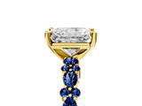 Yellow gold Radiant Cut Diamond Side Stone Solitaire Ring with Round with Blue Sapphire side stone and Four-Prong Setting_5