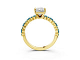 Yellow gold Radiant Cut Diamond Side Stone Solitaire Ring with Round with Blue Topaz side stone and Four-Prong Setting_3