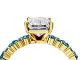 Yellow gold Radiant Cut Diamond Side Stone Solitaire Ring with Round with Blue Topaz side stone and Four-Prong Setting_4