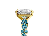 Yellow gold Radiant Cut Diamond Side Stone Solitaire Ring with Round with Blue Topaz side stone and Four-Prong Setting_5