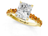 Yellow gold Radiant Cut Diamond Side Stone Solitaire Ring with Round with Citrine side stone and Four-Prong Setting_1