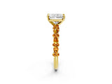 Yellow gold Radiant Cut Diamond Side Stone Solitaire Ring with Round with Citrine side stone and Four-Prong Setting_2