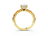 Yellow gold Radiant Cut Diamond Side Stone Solitaire Ring with Round with Citrine side stone and Four-Prong Setting_3