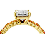 Yellow gold Radiant Cut Diamond Side Stone Solitaire Ring with Round with Citrine side stone and Four-Prong Setting_4