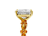 Yellow gold Radiant Cut Diamond Side Stone Solitaire Ring with Round with Citrine side stone and Four-Prong Setting_5