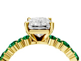 Yellow gold Radiant Cut Diamond Side Stone Solitaire Ring with Round with Emerald side stone and Four-Prong Setting_4