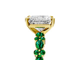 Yellow gold Radiant Cut Diamond Side Stone Solitaire Ring with Round with Emerald side stone and Four-Prong Setting_5