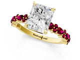 Yellow gold Radiant Cut Diamond Side Stone Solitaire Ring with Round with Garnet side stone and Four-Prong Setting_1
