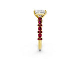 Yellow gold Radiant Cut Diamond Side Stone Solitaire Ring with Round with Garnet side stone and Four-Prong Setting_2