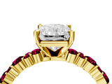 Yellow gold Radiant Cut Diamond Side Stone Solitaire Ring with Round with Garnet side stone and Four-Prong Setting_4