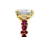 Yellow gold Radiant Cut Diamond Side Stone Solitaire Ring with Round with Garnet side stone and Four-Prong Setting_5