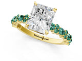 Yellow gold Radiant Cut Diamond Side Stone Solitaire Ring with Round with Green Sapphire side stone and Four-Prong Setting_1