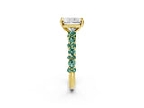 Yellow gold Radiant Cut Diamond Side Stone Solitaire Ring with Round with Green Sapphire side stone and Four-Prong Setting_2