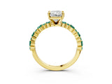 Yellow gold Radiant Cut Diamond Side Stone Solitaire Ring with Round with Green Sapphire side stone and Four-Prong Setting_3