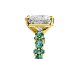 Yellow gold Radiant Cut Diamond Side Stone Solitaire Ring with Round with Green Sapphire side stone and Four-Prong Setting_5
