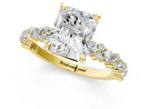 Yellow gold Radiant Cut Diamond Side Stone Solitaire Ring with Round with Moissanite side stone and Four-Prong Setting_1