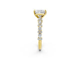 Yellow gold Radiant Cut Diamond Side Stone Solitaire Ring with Round with Moissanite side stone and Four-Prong Setting_2