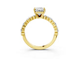 Yellow gold Radiant Cut Diamond Side Stone Solitaire Ring with Round with Moissanite side stone and Four-Prong Setting_3