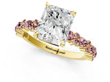 Yellow gold Radiant Cut Diamond Side Stone Solitaire Ring with Round with Morganite side stone and Four-Prong Setting_1
