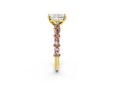 Yellow gold Radiant Cut Diamond Side Stone Solitaire Ring with Round with Morganite side stone and Four-Prong Setting_2