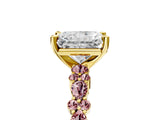 Yellow gold Radiant Cut Diamond Side Stone Solitaire Ring with Round with Morganite side stone and Four-Prong Setting_5