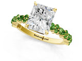 Yellow gold Radiant Cut Diamond Side Stone Solitaire Ring with Round with Peridot side stone and Four-Prong Setting_1