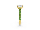 Yellow gold Radiant Cut Diamond Side Stone Solitaire Ring with Round with Peridot side stone and Four-Prong Setting_2