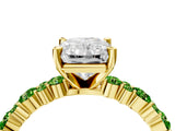 Yellow gold Radiant Cut Diamond Side Stone Solitaire Ring with Round with Peridot side stone and Four-Prong Setting_4