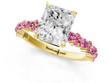 Yellow gold Radiant Cut Diamond Side Stone Solitaire Ring with Round with Pink Sapphire side stone and Four-Prong Setting_1