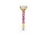Yellow gold Radiant Cut Diamond Side Stone Solitaire Ring with Round with Pink Sapphire side stone and Four-Prong Setting_2