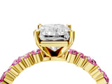 Yellow gold Radiant Cut Diamond Side Stone Solitaire Ring with Round with Pink Sapphire side stone and Four-Prong Setting_4