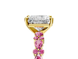 Yellow gold Radiant Cut Diamond Side Stone Solitaire Ring with Round with Pink Sapphire side stone and Four-Prong Setting_5