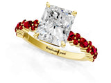 Yellow gold Radiant Cut Diamond Side Stone Solitaire Ring with Round with Ruby side stone and Four-Prong Setting_1