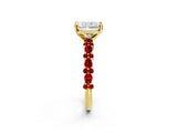 Yellow gold Radiant Cut Diamond Side Stone Solitaire Ring with Round with Ruby side stone and Four-Prong Setting_2